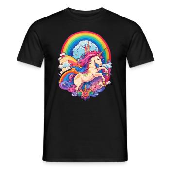 Illustration colorée d’une licorne - T-shirt homme - noir - Devant - AI Model Male 178 light (178cm)
