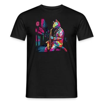 Cat Saxophone Musicien Jazz Saxophoniste Swing Meow - T-shirt homme - noir - Devant - AI Model Male 178 light (178cm)