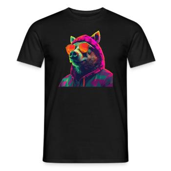 Wild boar with sunglasses Colorful Cool forest animals - Men's T-Shirt - black - Front - AI Model Male 178 light (178cm)
