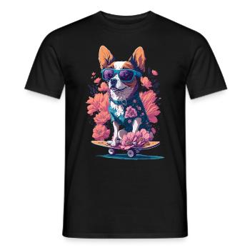 Illustration eines Hundes auf einem Skateboard - Männer T-Shirt - Schwarz - Vorne - AI Model Male 178 light (178cm)
