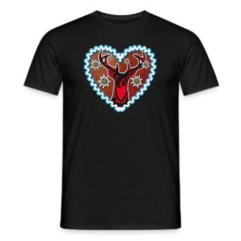02 Lebkuchenherz Hirsch Edelweiss Enzian Hirschkop - Männer T-Shirt - Schwarz - Vorne - AI Model Male 178 light (178cm)