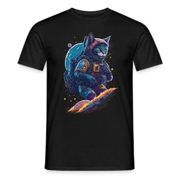 Illustration einer Katze im Raumanzug - Männer T-Shirt - Schwarz - Vorne - AI Model Male 178 light (178cm)