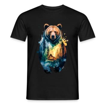 Strong as a bear: Forest hut in the heart - Men's T-Shirt - black - Front - AI Model Male 178 light (178cm)