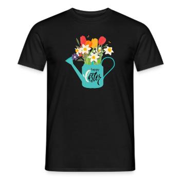Happy Easter | Watering can with daffodils - Men's T-Shirt - black - Front - AI Model Male 178 light (178cm)