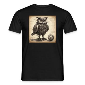 Plan / Sépia / Vintage / Rétro / Hibou - T-shirt homme - noir - Devant - AI Model Male 178 light (178cm)