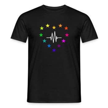 EU Europe heart pulse line rainbow colors - Men's T-Shirt - black - Front - AI Model Male 178 light (178cm)
