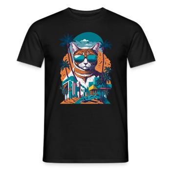 Cartoon Gangster-Katze mit Sonnenbrille - Männer T-Shirt - Schwarz - Vorne - AI Model Male 178 light (178cm)