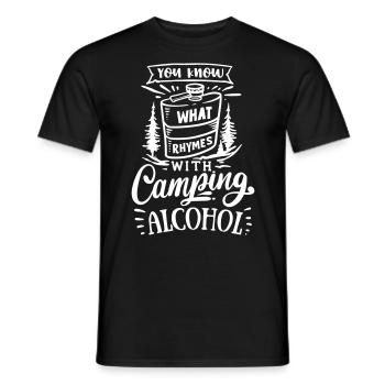 CAMPING RHYMES BEER DRINKING ALCOHOL CELEBRATION MOITV - Men's T-Shirt - black - Front - AI Model Male 178 light (178cm)