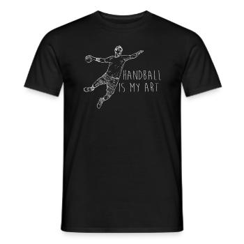 handball sport handballer handballteam jump throw - Men's T-Shirt - black - Front - AI Model Male 178 light (178cm)