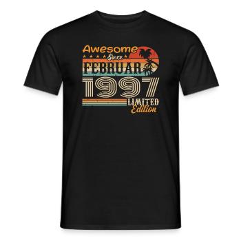 Birthday Vintage Gift Idea February 1997 - Men's T-Shirt - black - Front - AI Model Male 178 light (178cm)