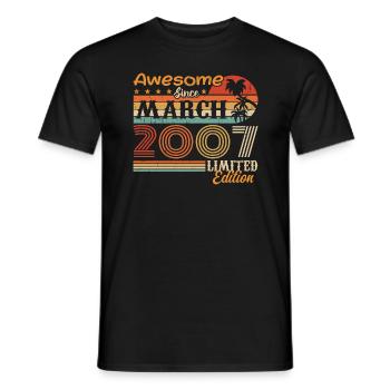 Mars 2007 Vintage 2007 rétro cadeau d’anniversaire - T-shirt homme - noir - Devant - AI Model Male 178 light (178cm)