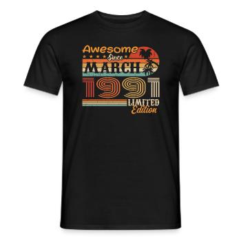 Mars 1991 Vintage 1991 rétro cadeau d’anniversaire - T-shirt homme - noir - Devant - AI Model Male 178 light (178cm)