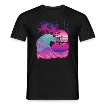 Japan Vintage Vaporwave Big Wave - Men's T-Shirt - black - Front - AI Model Male 178 light (178cm)