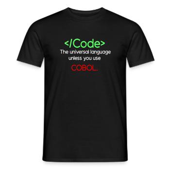 Funny Cobol Code Design - Men's T-Shirt - black - Front - AI Model Male 178 light (178cm)