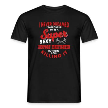 Funny airport firefighter - Men's T-Shirt - black - Front - AI Model Male 178 light (178cm)