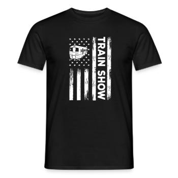 USA Flag Train Show America Model Railroads - Men's T-Shirt - black - Front - AI Model Male 178 light (178cm)