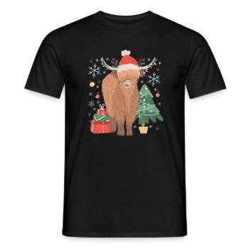 Costume de Noël de vache des Highlands écossais - T-shirt homme - noir - Devant - AI Model Male 178 light (178cm)