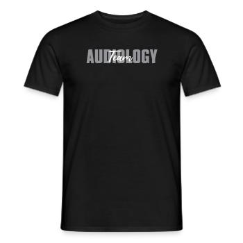Chemise d’équipe d’audiologie - T-shirt homme - noir - Devant - AI Model Male 178 light (178cm)