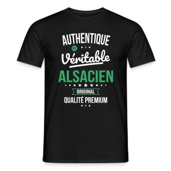 Authentique et véritable Alsacien - Original - T-shirt homme - noir - Devant - AI Model Male 178 light (178cm)