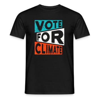 Slogan sur le changement climatique : VOTEZ POUR LE CLIMAT - T-shirt homme - noir - Devant - AI Model Male 178 light (178cm)