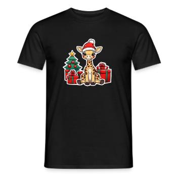 Niedliche Baby Giraffe mit Weihnachtsmütze - Männer T-Shirt - Schwarz - Vorne - AI Model Male 178 light (178cm)