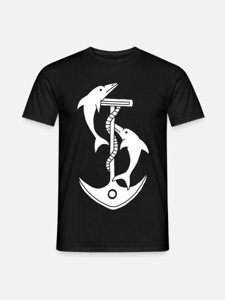 Anchor and dolphins (white) - Men's T-Shirt - black