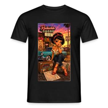 Penelope Pinup Road 66 Vintage 50er - Chibi Kek-In - Männer T-Shirt - Schwarz - Vorne - AI Model Male 178 light (178cm)