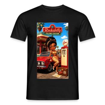 Gloria Pinup Cherry 50s Tankstelle – Kek-Ina - Männer T-Shirt - Schwarz - Vorne - AI Model Male 178 light (178cm)