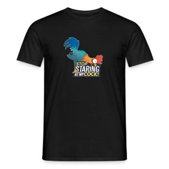 Stop staring at my cock! Funny pun, humor - Men's T-Shirt - black - Front - AI Model Male 178 light (178cm)