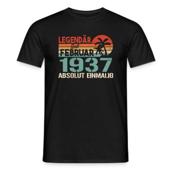 Cadeau d’anniversaire - Vintage février 1937 - T-shirt homme - noir - Devant - AI Model Male 178 light (178cm)