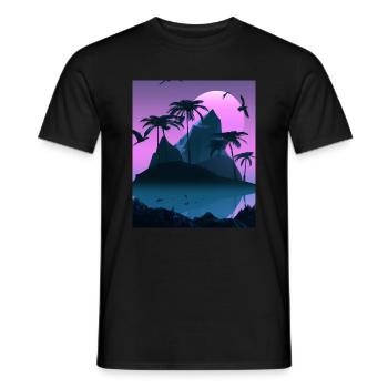 Vaporwave Aesthetic Palmiers de l’île tropicale - T-shirt homme - noir - Devant - AI Model Male 178 light (178cm)