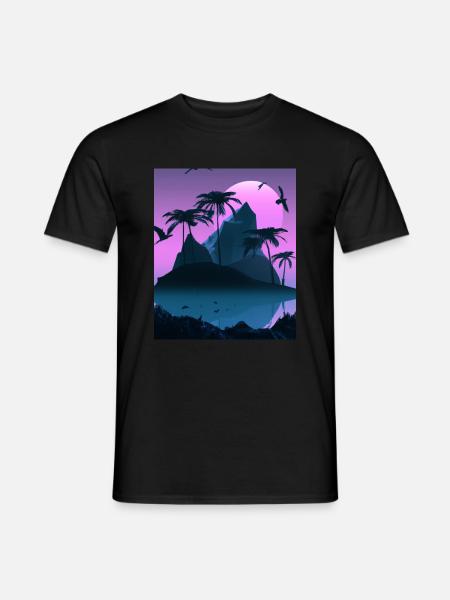 Vaporwave Aesthetic Tropische Insel Palmen - Männer T-Shirt - Schwarz