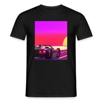Synthwave Outrun Sports Car Sunset - Men's T-Shirt - black - Front - AI Model Male 178 light (178cm)