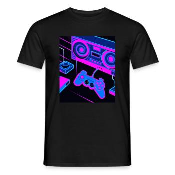 Vaporwave Aesthetic Gaming Console Controller - Men's T-Shirt - black - Front - AI Model Male 178 light (178cm)