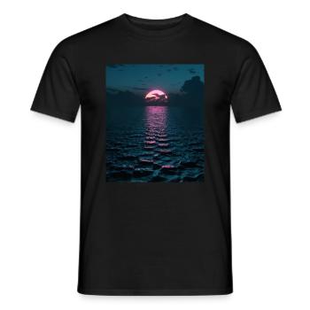Vaporwave Aesthetic Sunset Sea - Men's T-Shirt - black - Front - AI Model Male 178 light (178cm)