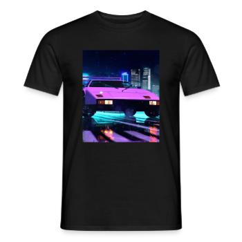 Vaporwave Aesthetic Sports Car Rain Night - Men's T-Shirt - black - Front - AI Model Male 178 light (178cm)