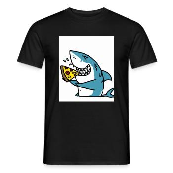 Great white shark Shark eats pizza - Men's T-Shirt - black - Front - AI Model Male 178 light (178cm)