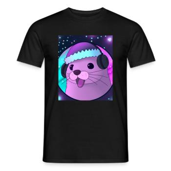 Otter with Christmas hat - Men's T-Shirt - black - Front - AI Model Male 178 light (178cm)