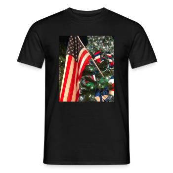 American Christmas Christmas Tree with US - Men's T-Shirt - black - Front - AI Model Male 178 light (178cm)