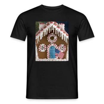 American Christmas Gingerbread House with US - Men's T-Shirt - black - Front - AI Model Male 178 light (178cm)