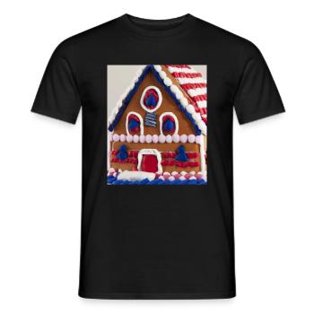 American Christmas Gingerbread House with US - Men's T-Shirt - black - Front - AI Model Male 178 light (178cm)