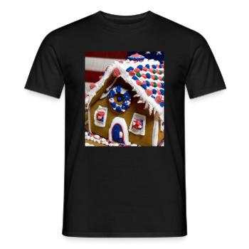 Amerikanisches Weihnachten Lebkuchenhaus Mit US - Männer T-Shirt - Schwarz - Vorne - AI Model Male 178 light (178cm)