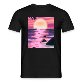 Vaporwave Sun Synthwave Sunset - Men's T-Shirt - black - Front - AI Model Male 178 light (178cm)