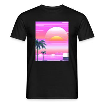 Vaporwave Sun Synthwave Sunset Palms - Men's T-Shirt - black - Front - AI Model Male 178 light (178cm)