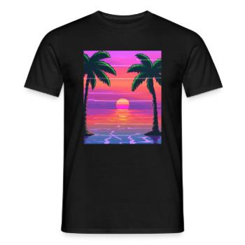 Vaporwave Sun Synthwave Sunset Palms - Men's T-Shirt - black - Front - AI Model Male 178 light (178cm)