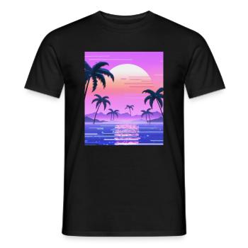 Vaporwave Sun Synthwave Sunset Palms - Men's T-Shirt - black - Front - AI Model Male 178 light (178cm)