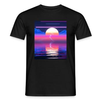 Vaporwave Sun Synthwave Sunset - Men's T-Shirt - black - Front - AI Model Male 178 light (178cm)