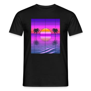 Vaporwave Sun Synthwave Sunset Palms - Men's T-Shirt - black - Front - AI Model Male 178 light (178cm)