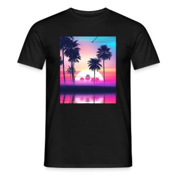 Vaporwave Sun Synthwave Sunset Palms - Men's T-Shirt - black - Front - AI Model Male 178 light (178cm)