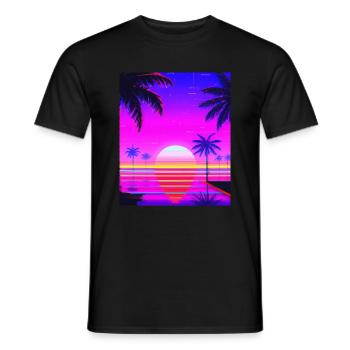 Vaporwave Sun Synthwave Sunset Palms - Men's T-Shirt - black - Front - AI Model Male 178 light (178cm)